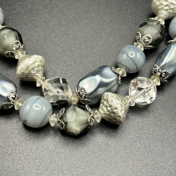 Vintage Vendome double strand necklace #E412 gray silver tone - Picture 4 of 11